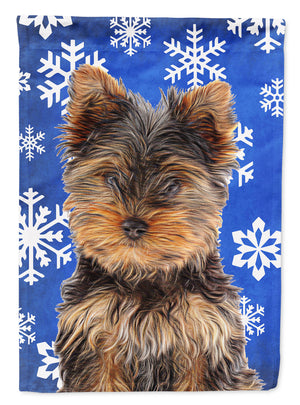 Winter Snowflakes Holiday Yorkie Puppy / Yorkshire Terrier Flag Garden Size KJ1181GF