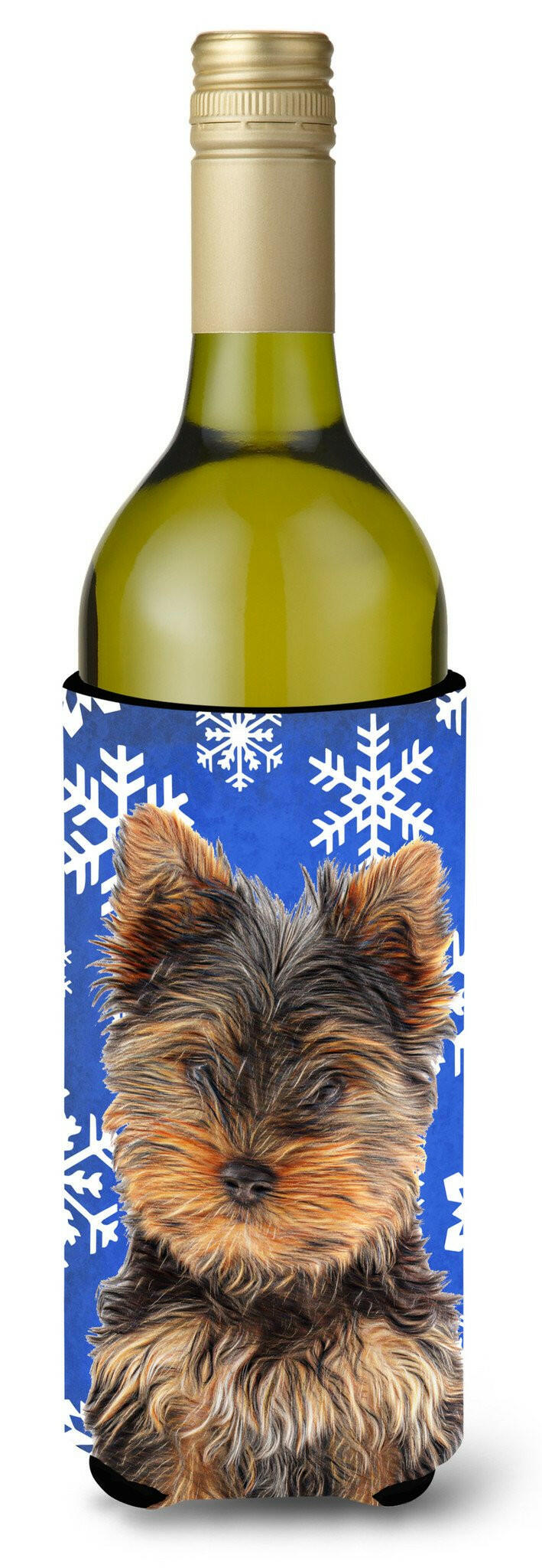 Winter Snowflakes Holiday Yorkie Puppy / Yorkshire Terrier Wine Bottle Beverage Insulator Hugger KJ1181LITERK by Caroline&#39;s Treasures