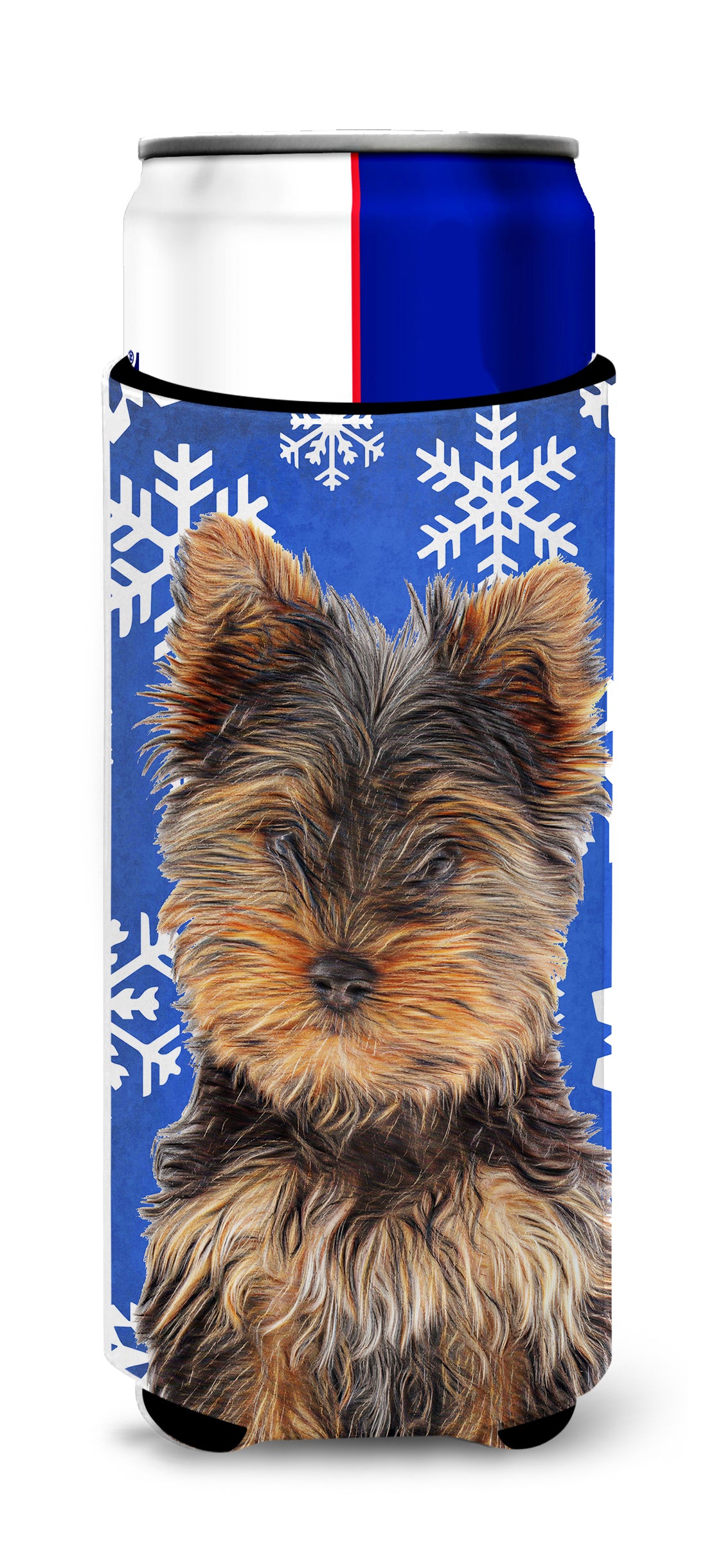 Winter Snowflakes Holiday Yorkie Puppy / Yorkshire Terrier Ultra Beverage Insulators for slim cans KJ1181MUK