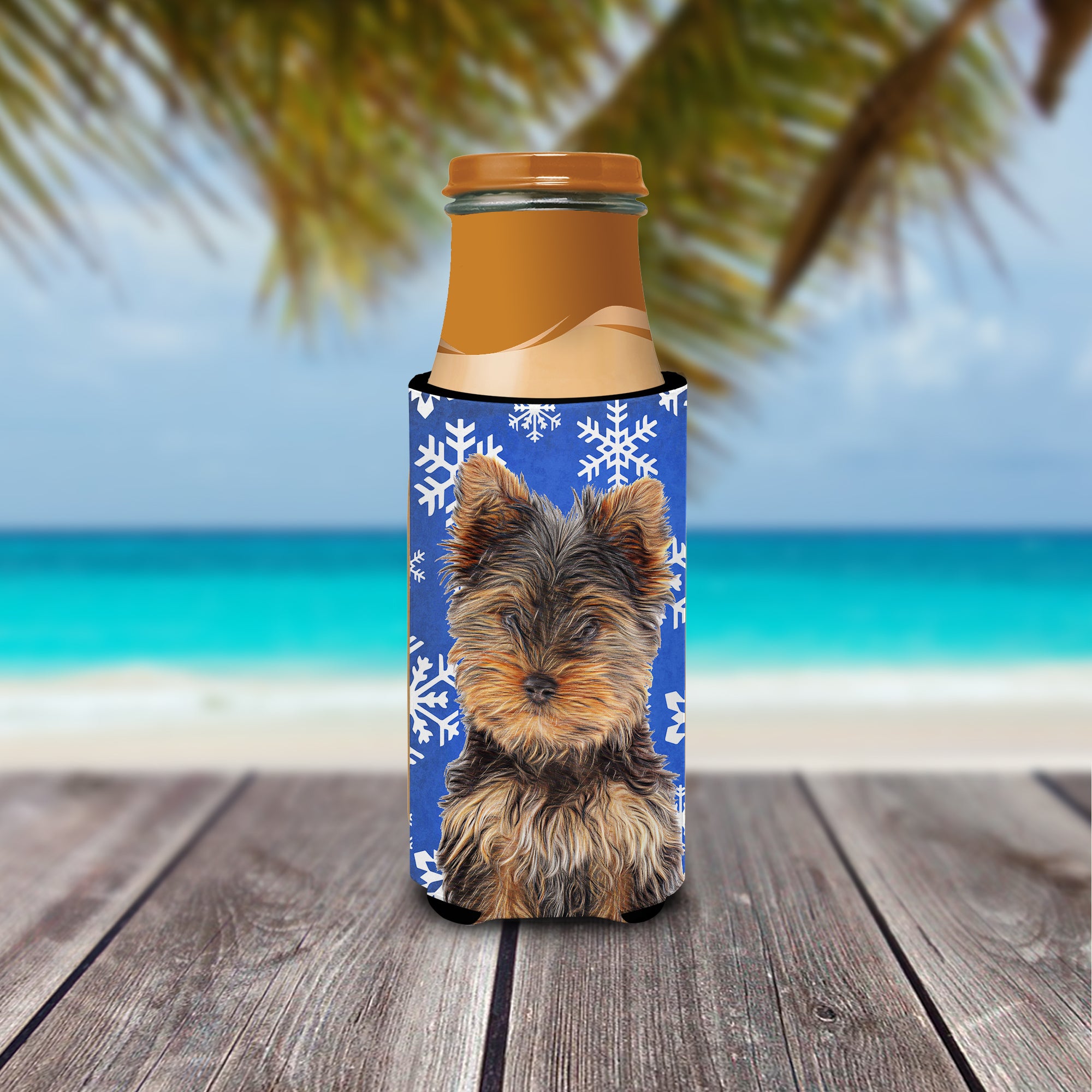 Winter Snowflakes Holiday Yorkie Puppy / Yorkshire Terrier Ultra Beverage Insulators for slim cans KJ1181MUK.