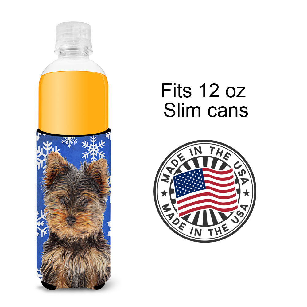 Winter Snowflakes Holiday Yorkie Puppy / Yorkshire Terrier Ultra Beverage Insulators for slim cans KJ1181MUK.