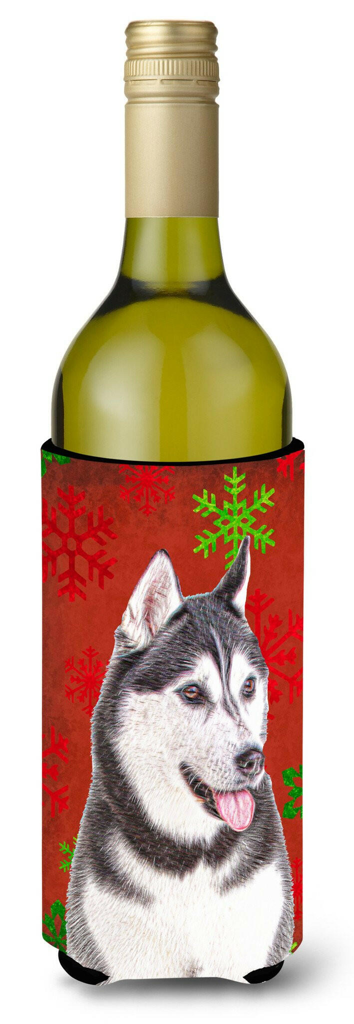 Red Snowflakes Holiday Christmas  Alaskan Malamute Wine Bottle Beverage Insulator Hugger KJ1182LITERK by Caroline&#39;s Treasures