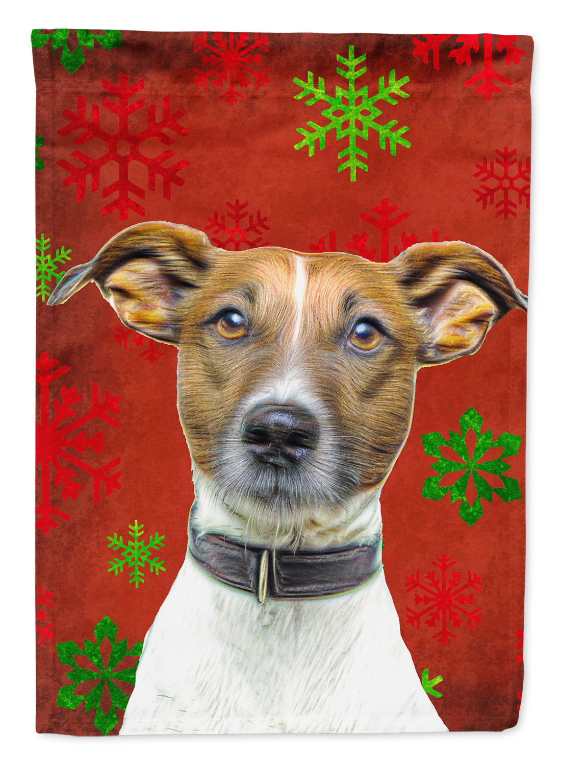 Red Snowflakes Holiday Christmas  Jack Russell Terrier Flag Canvas House Size KJ1183CHF