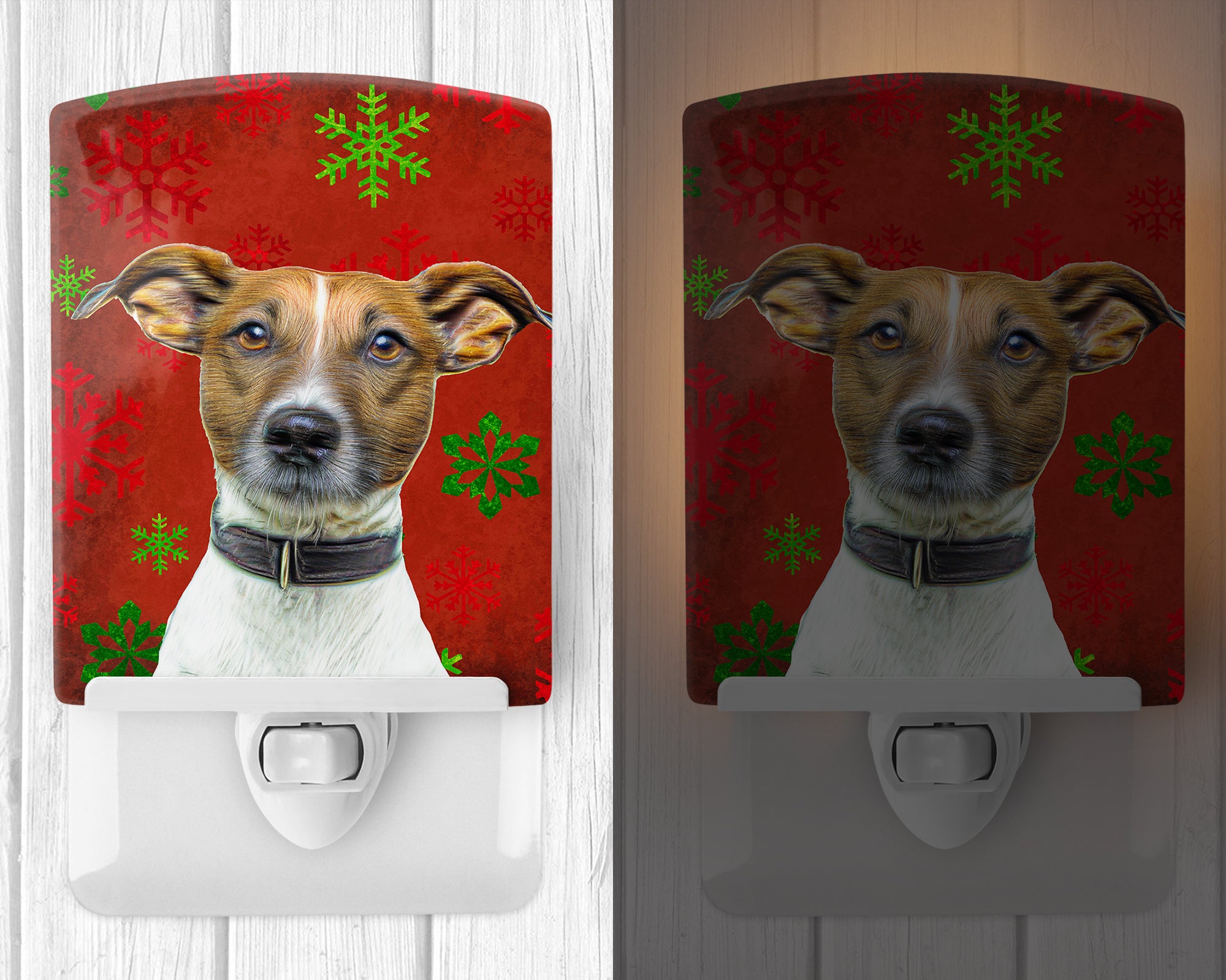 Red Snowflakes Holiday Christmas  Jack Russell Terrier Ceramic Night Light KJ1183CNL - the-store.com