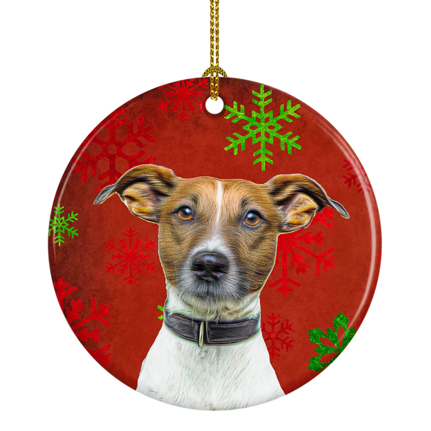 Red Snowflakes Holiday Christmas Jack Russell Terrier Ceramic Ornament KJ1183CO1 - the-store.com
