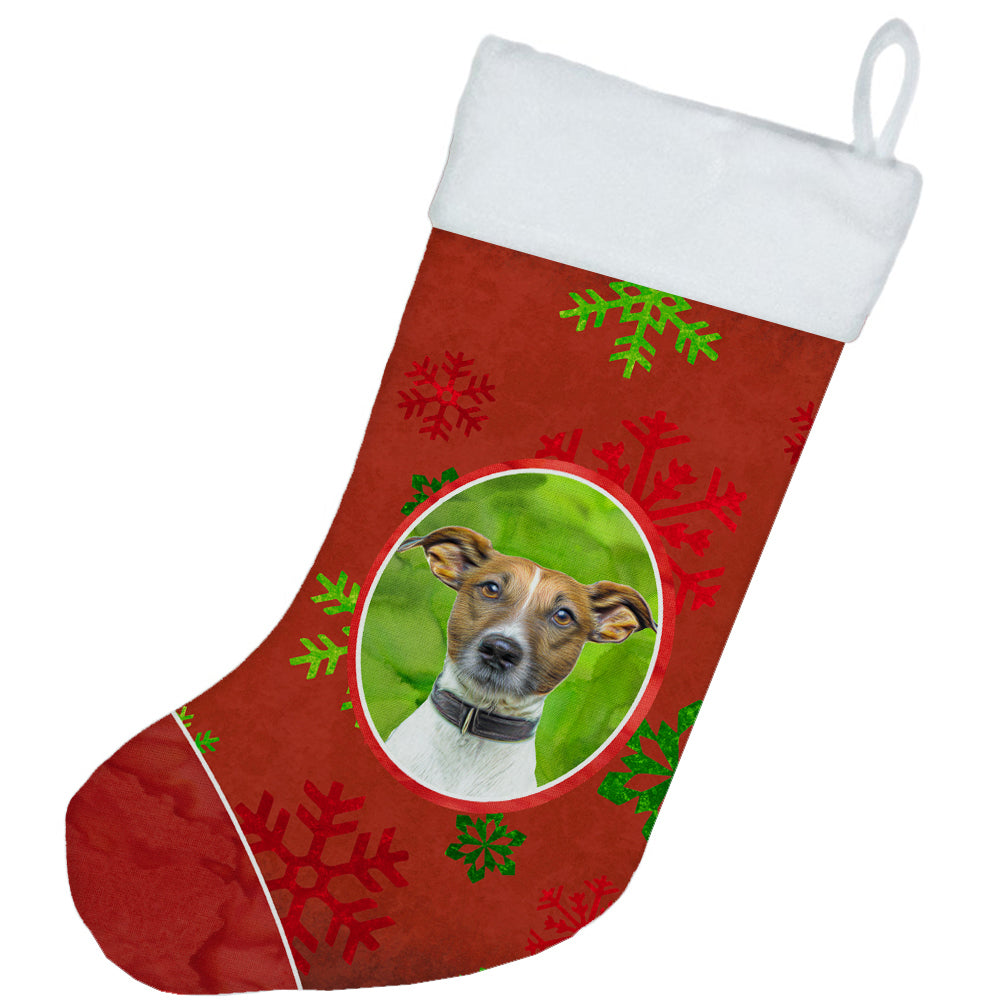 Red Snowflakes Holiday Christmas  Jack Russell Terrier Christmas Stocking KJ1183CS  the-store.com.