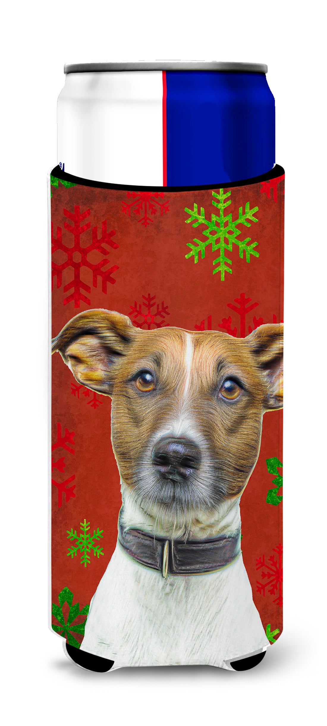 Red Snowflakes Holiday Christmas  Jack Russell Terrier Ultra Beverage Insulators for slim cans KJ1183MUK