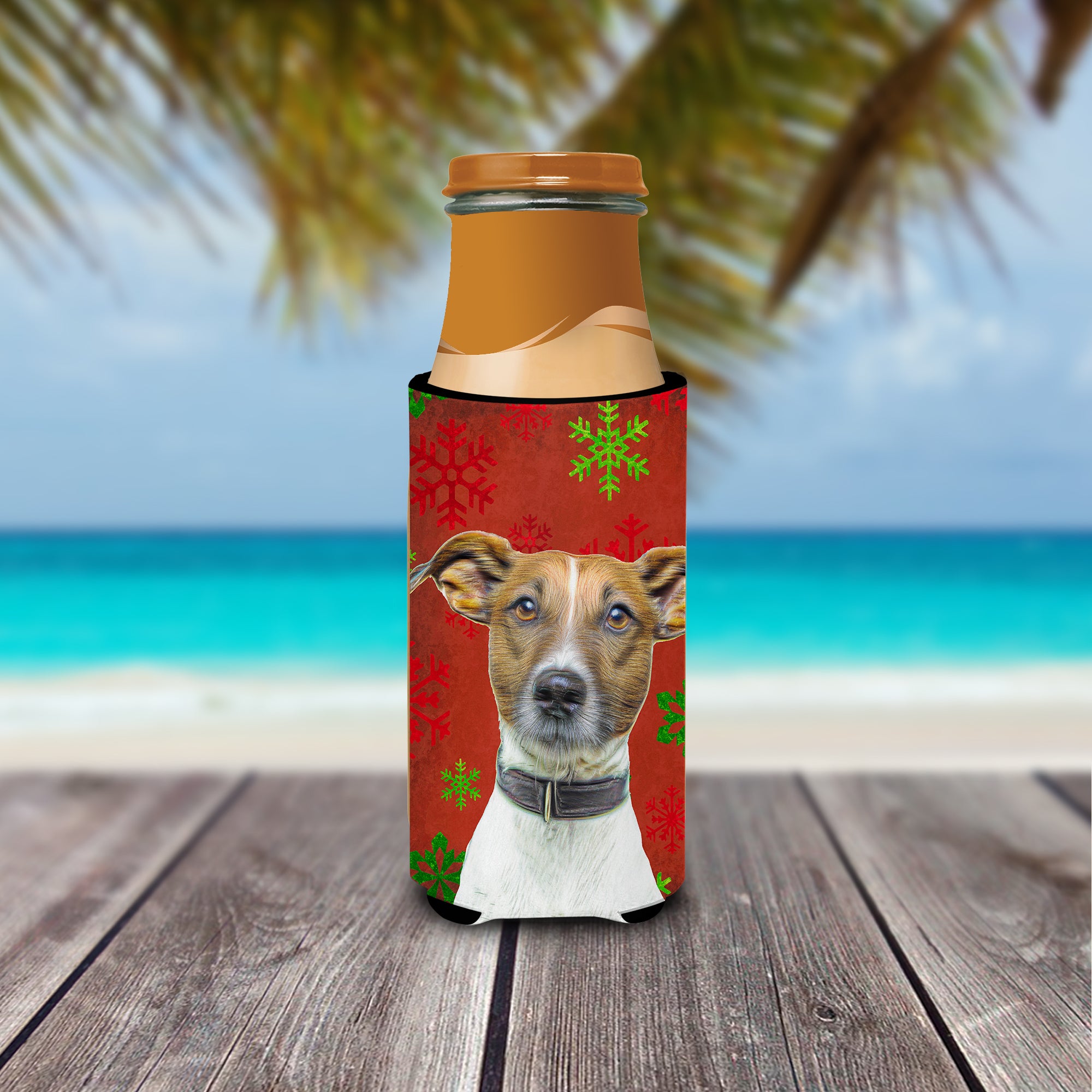 Red Snowflakes Holiday Christmas  Jack Russell Terrier Ultra Beverage Insulators for slim cans KJ1183MUK.