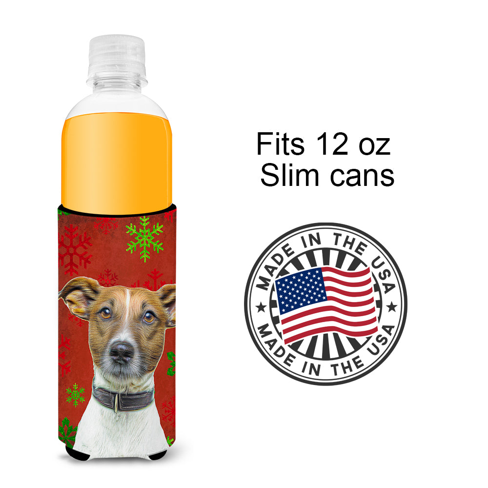 Red Snowflakes Holiday Christmas  Jack Russell Terrier Ultra Beverage Insulators for slim cans KJ1183MUK.