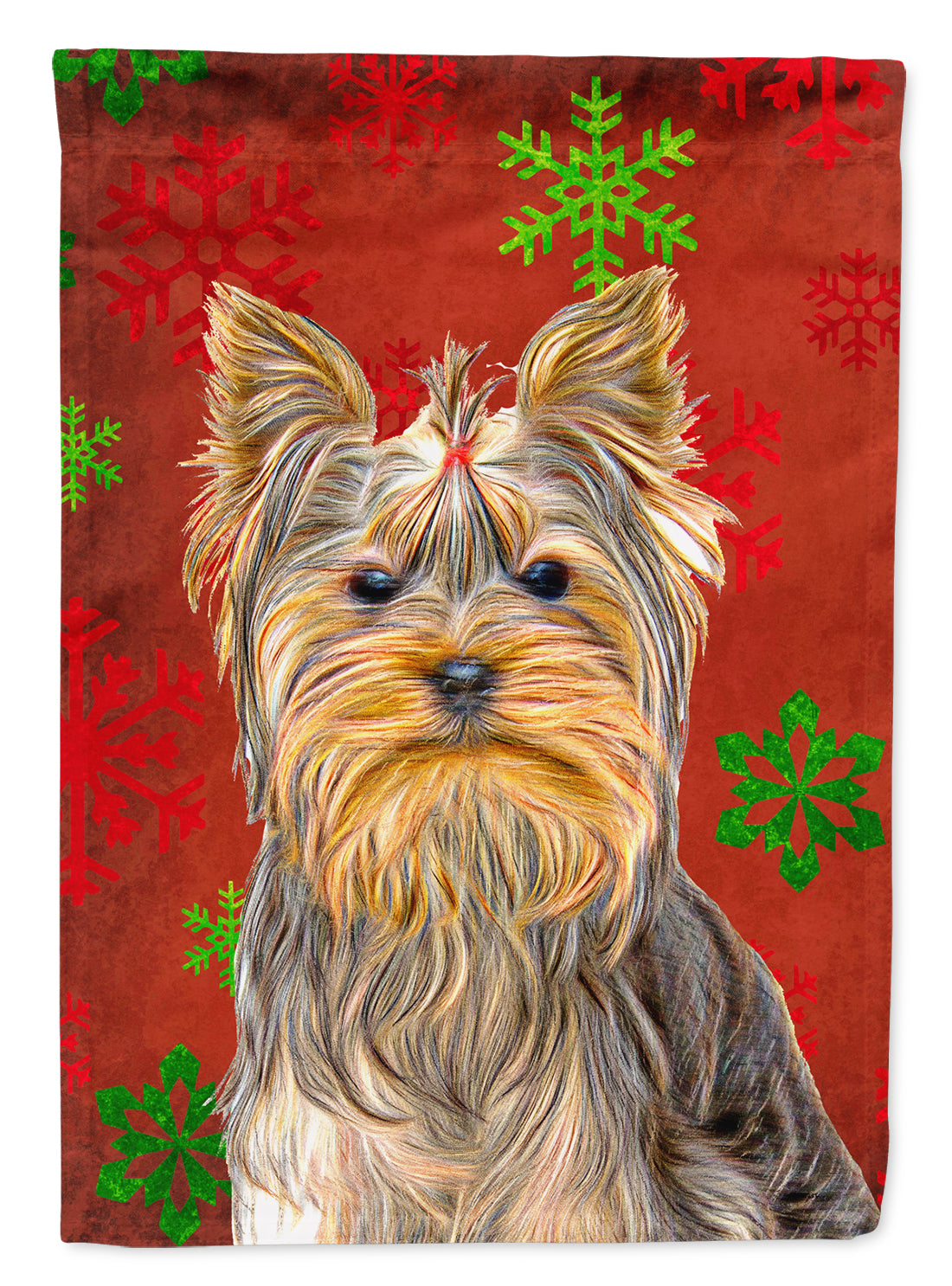Red Snowflakes Holiday Christmas  Yorkie / Yorkshire Terrier Flag Canvas House Size KJ1184CHF