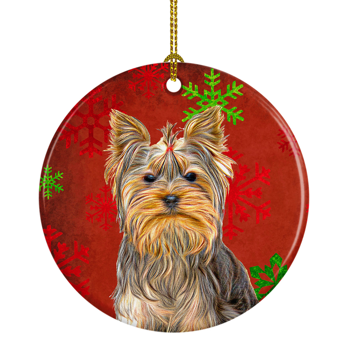 Red Snowflakes Holiday Christmas  Yorkie / Yorkshire Terrier Ceramic Ornament KJ1184CO1 - the-store.com