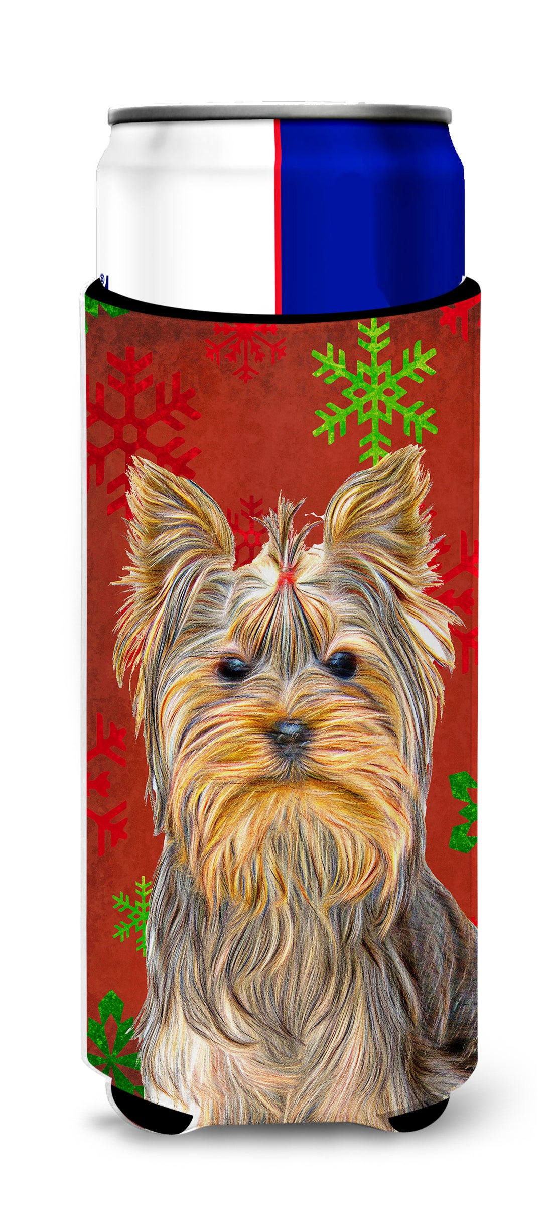 Red Snowflakes Holiday Christmas  Yorkie / Yorkshire Terrier Ultra Beverage Insulators for slim cans KJ1184MUK.