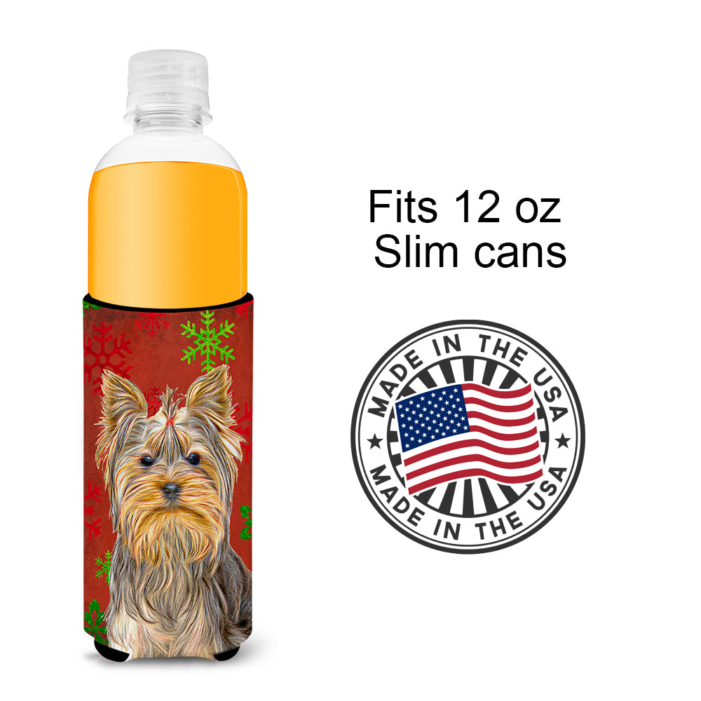 Red Snowflakes Holiday Christmas  Yorkie / Yorkshire Terrier Ultra Beverage Insulators for slim cans KJ1184MUK