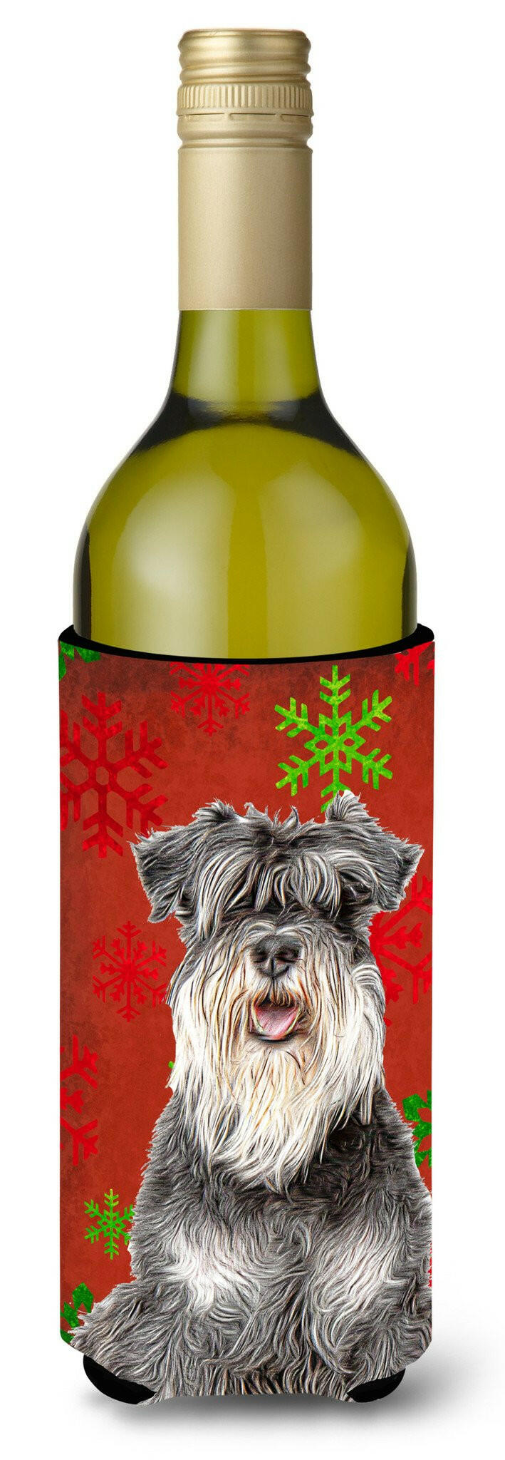 Red Snowflakes Holiday Christmas  Schnauzer Wine Bottle Beverage Insulator Hugger KJ1185LITERK by Caroline's Treasures