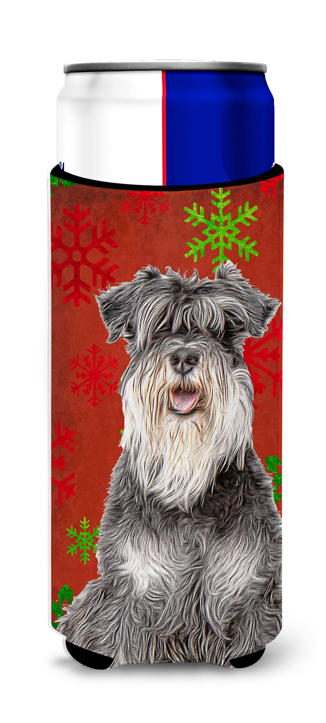 Red Snowflakes Holiday Christmas  Schnauzer Ultra Beverage Insulators for slim cans KJ1185MUK.