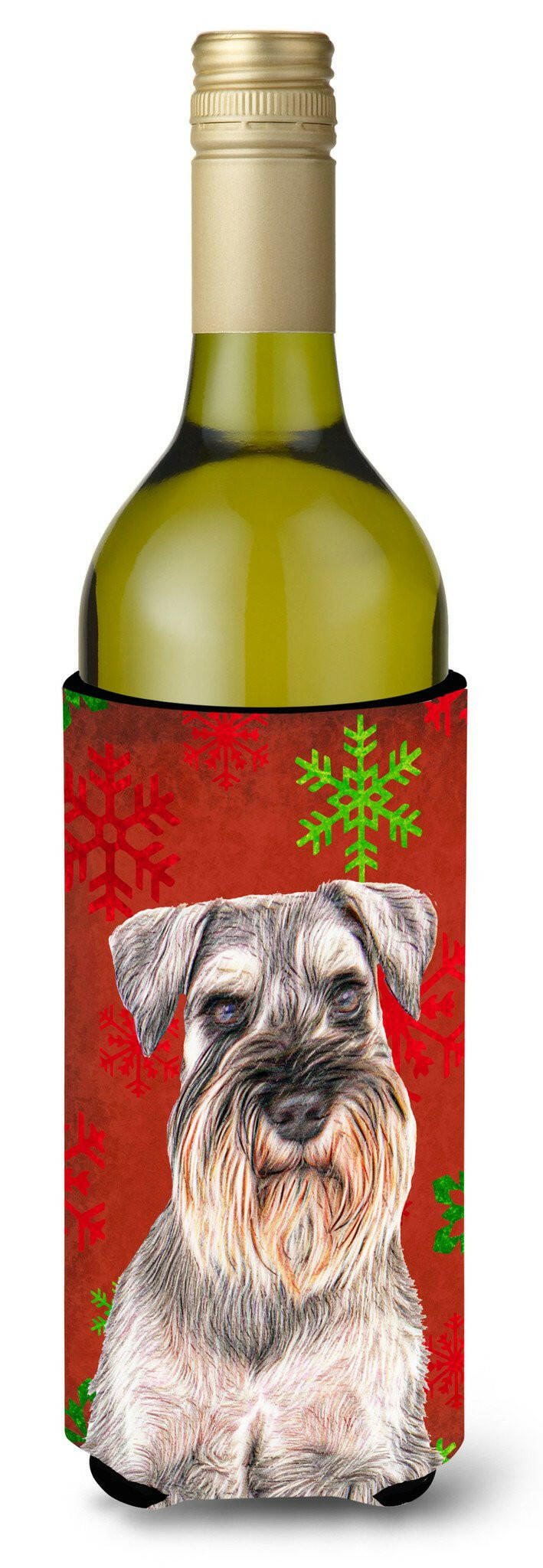 Red Snowflakes Holiday Christmas  Schnauzer Wine Bottle Beverage Insulator Hugger KJ1186LITERK by Caroline's Treasures
