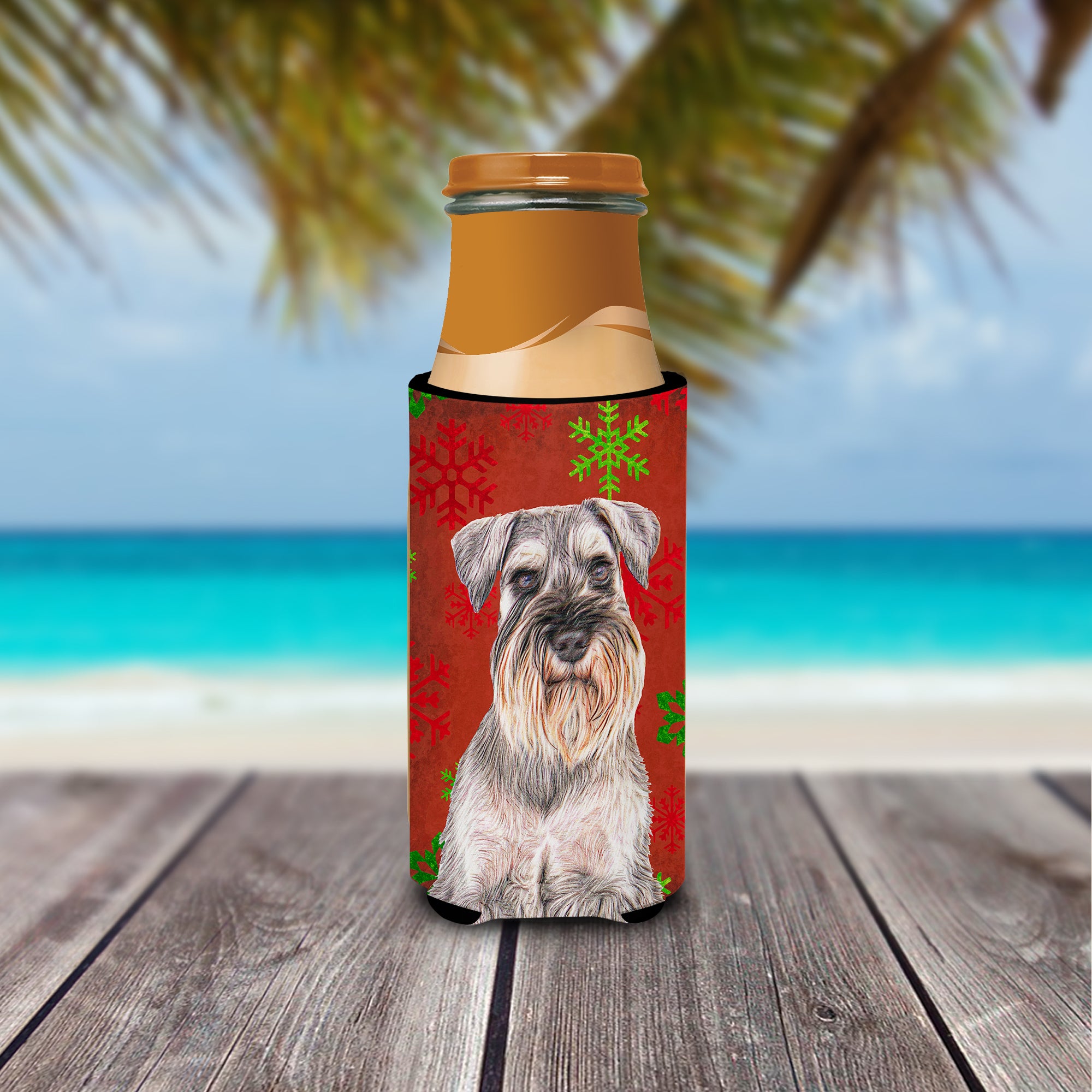 Red Snowflakes Holiday Christmas  Schnauzer Ultra Beverage Insulators for slim cans KJ1186MUK.