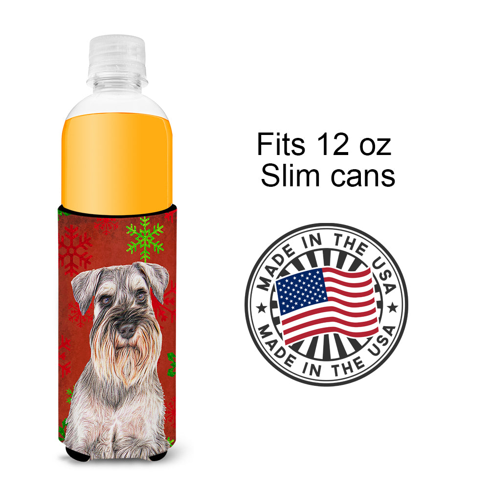Red Snowflakes Holiday Christmas  Schnauzer Ultra Beverage Insulators for slim cans KJ1186MUK.