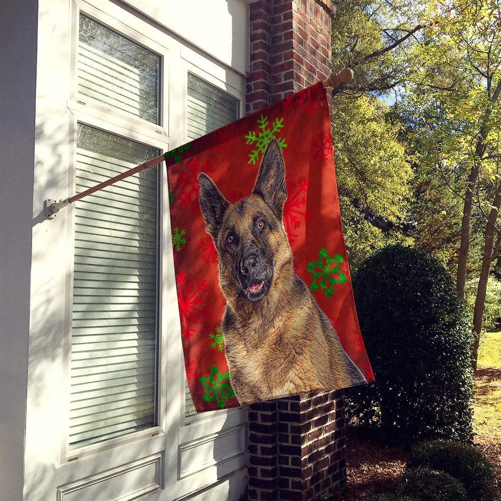 Red Snowflakes Holiday Christmas  German Shepherd Flag Canvas House Size KJ1187CHF  the-store.com.