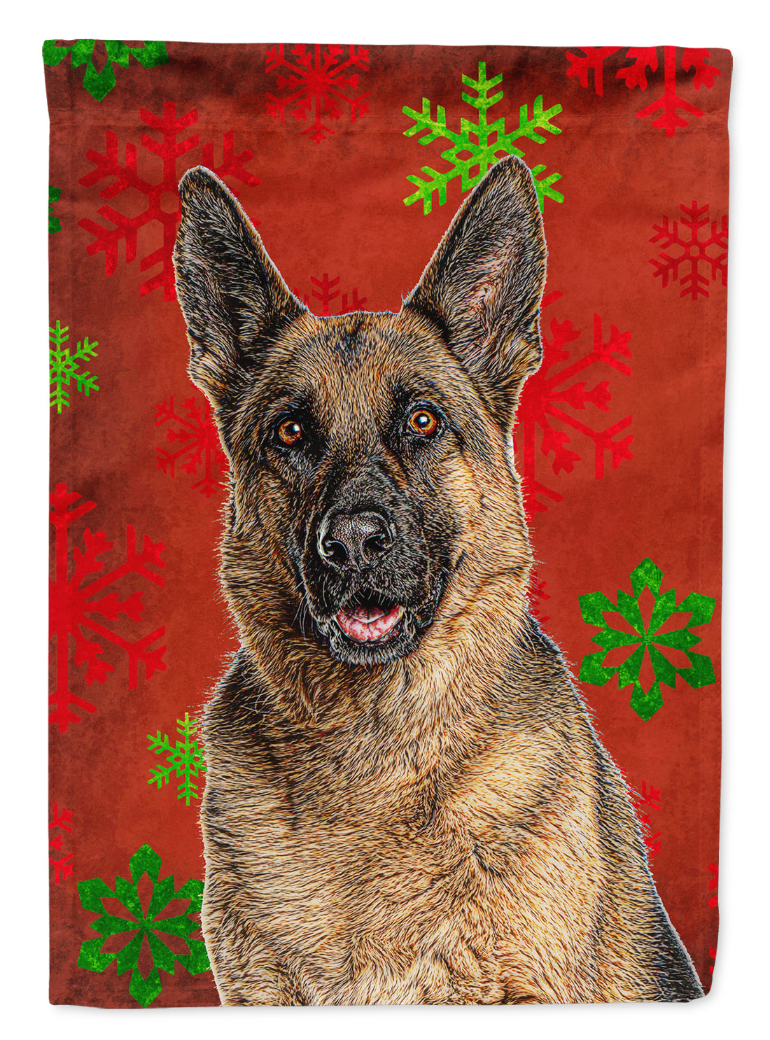 Red Snowflakes Holiday Christmas  German Shepherd Flag Canvas House Size KJ1187CHF  the-store.com.
