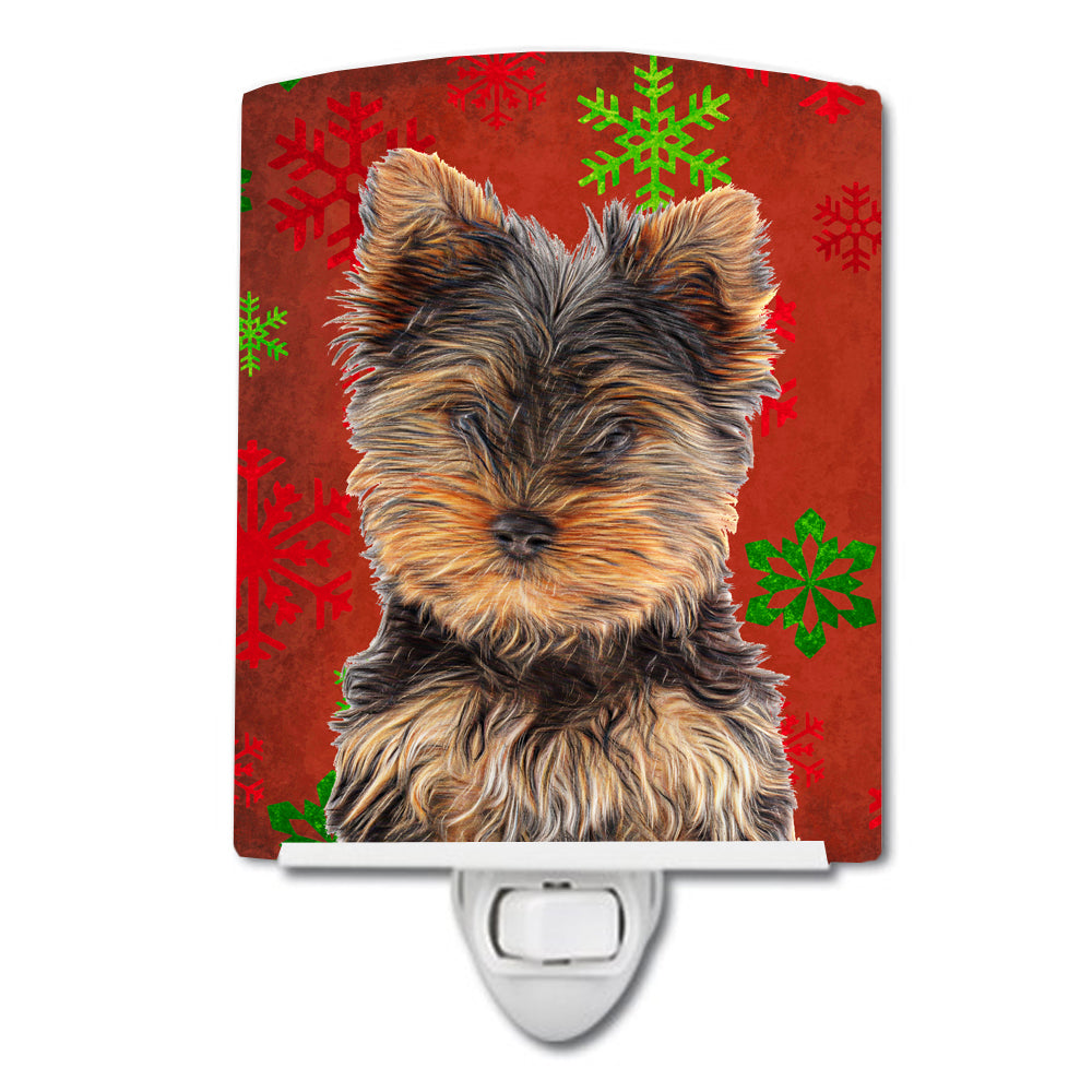 Red Snowflakes Holiday Christmas Yorkie Puppy / Yorkshire Terrier Ceramic Night Light KJ1188CNL - the-store.com