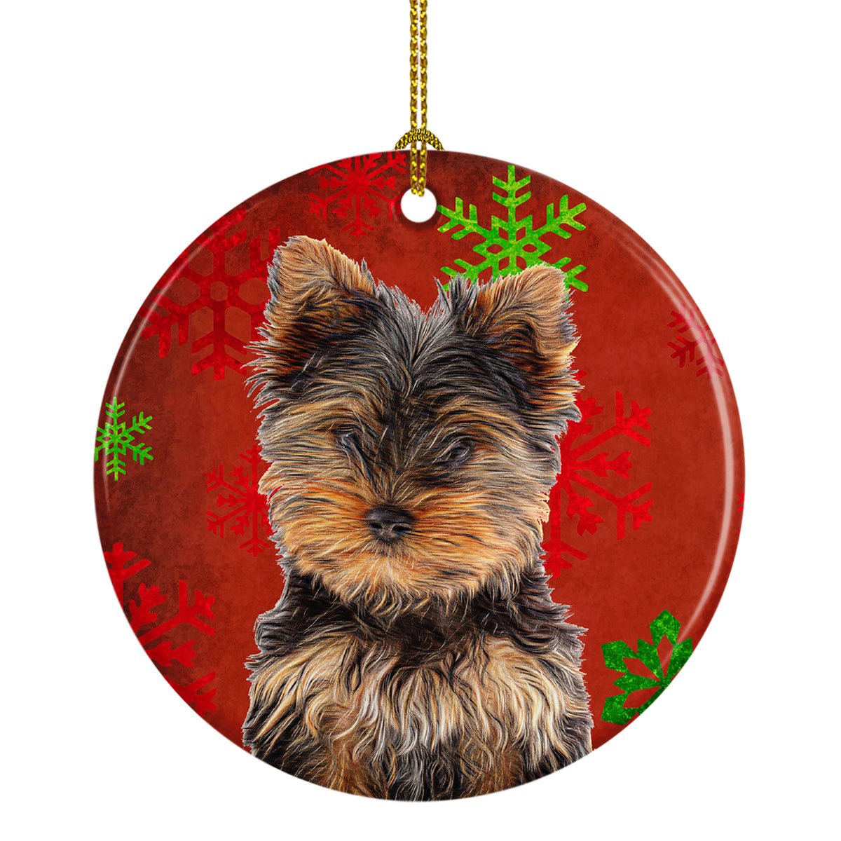 Red Snowflakes Holiday Christmas Yorkie Puppy / Yorkshire Terrier Ceramic Ornament KJ1188CO1 - the-store.com
