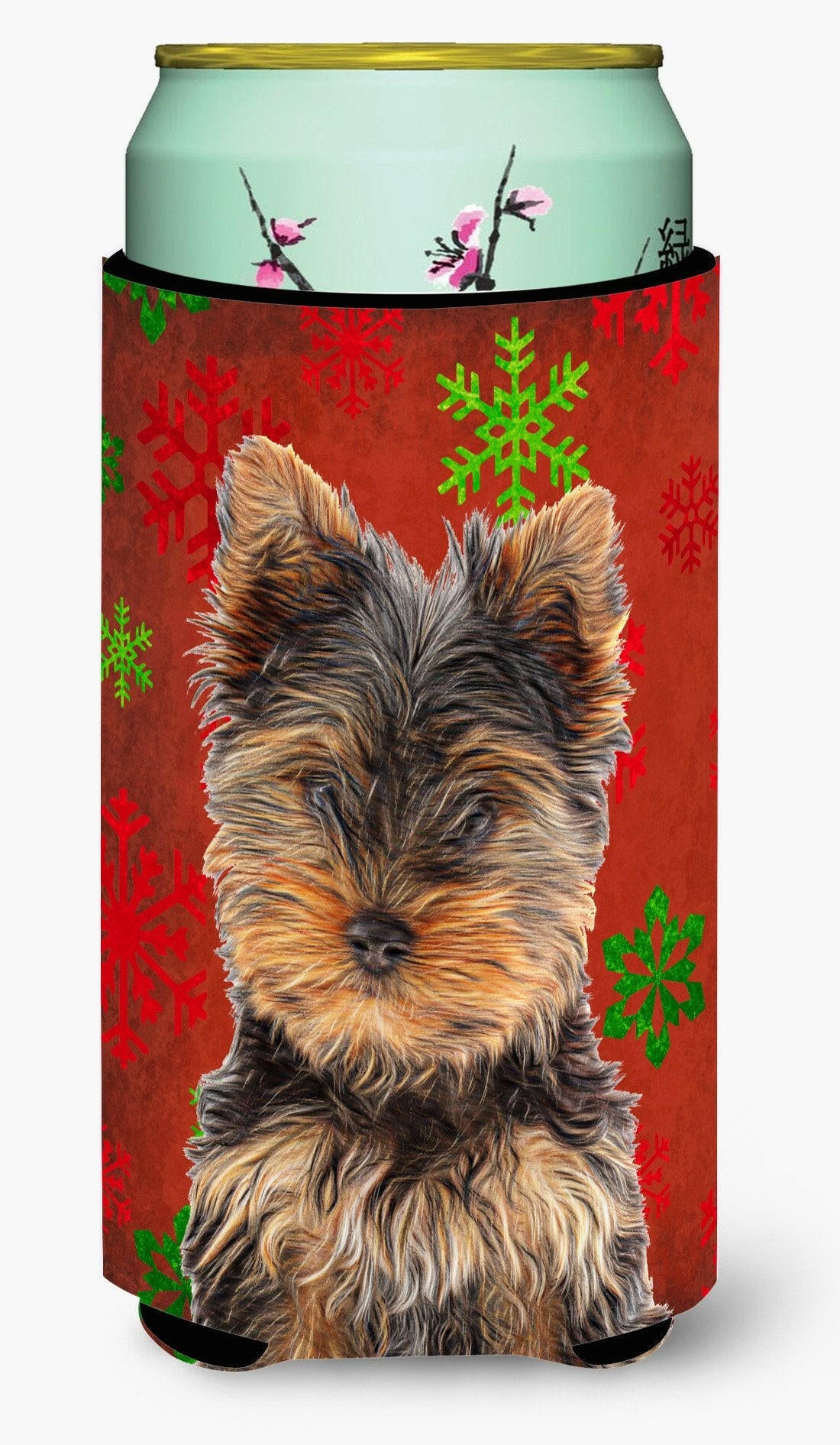 Red Snowflakes Holiday Christmas Yorkie Puppy / Yorkshire Terrier Tall Boy Beverage Insulator Hugger KJ1188TBC by Caroline&#39;s Treasures