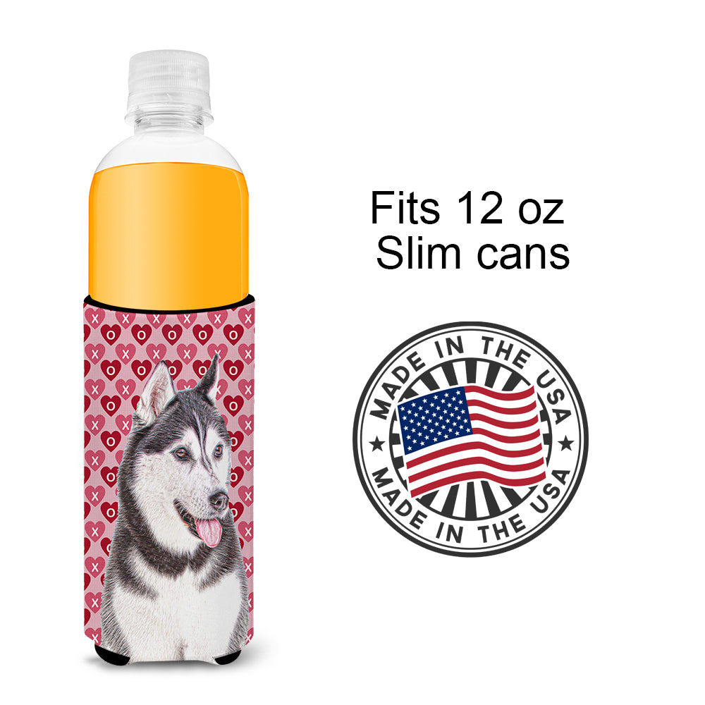 Hearts Love and Valentine's Day Alaskan Malamute Ultra Beverage Insulators for slim cans KJ1189MUK.