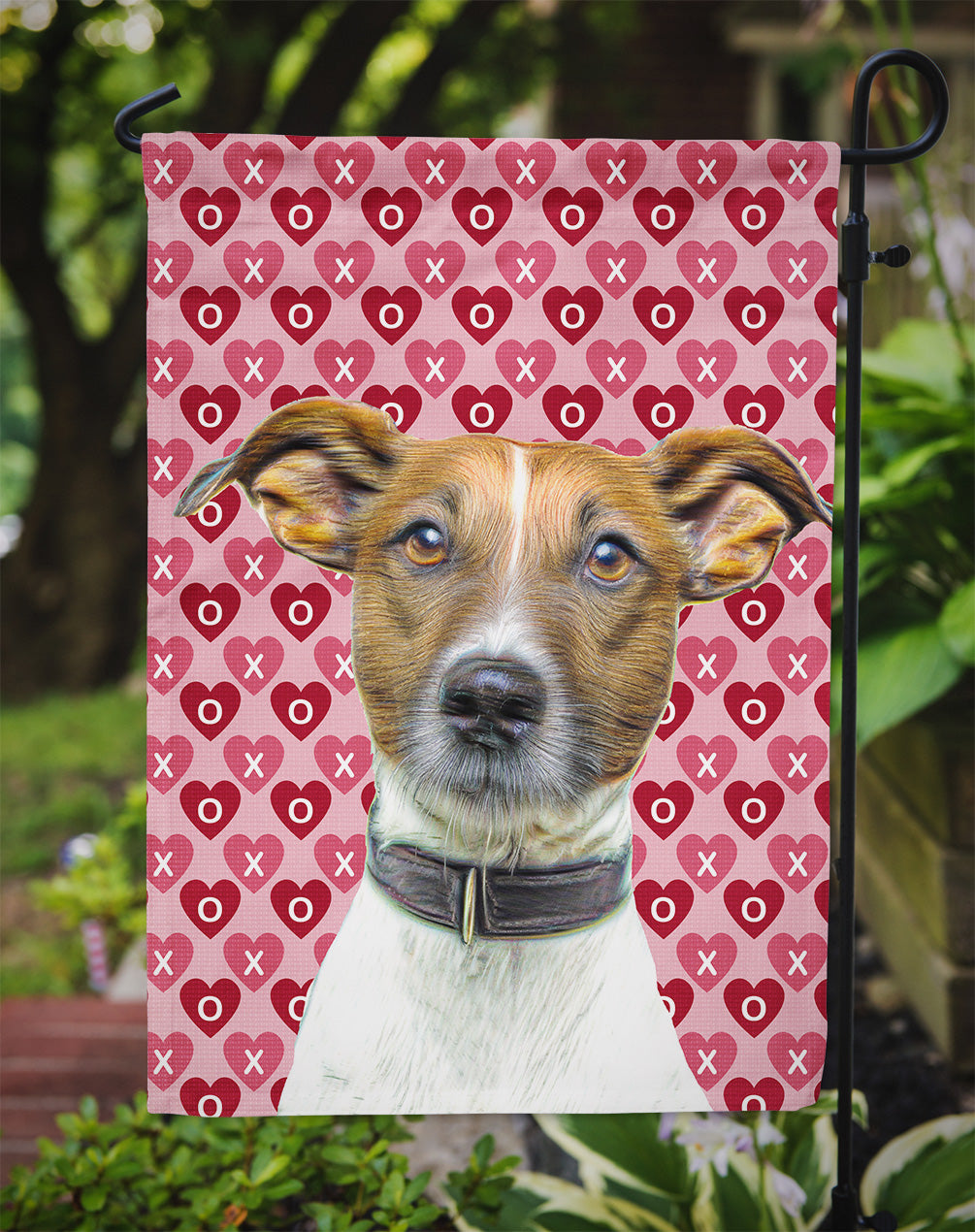Hearts Love and Valentine's Day Jack Russell Terrier Flag Garden Size KJ1190GF.