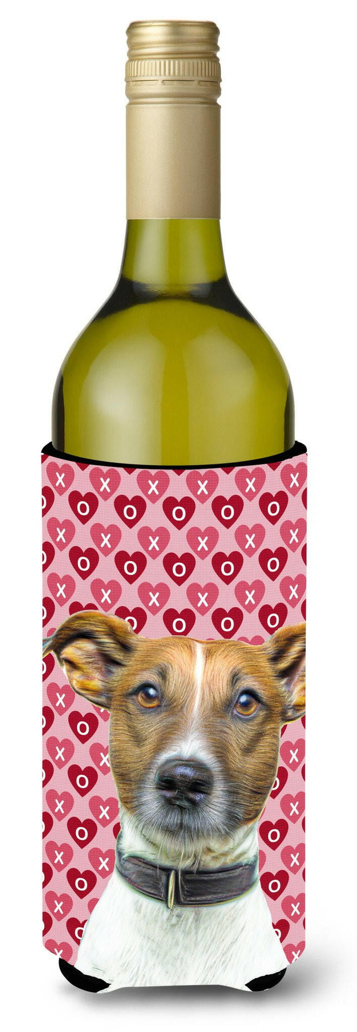 Hearts Love and Valentine&#39;s Day Jack Russell Terrier Wine Bottle Beverage Insulator Hugger KJ1190LITERK by Caroline&#39;s Treasures