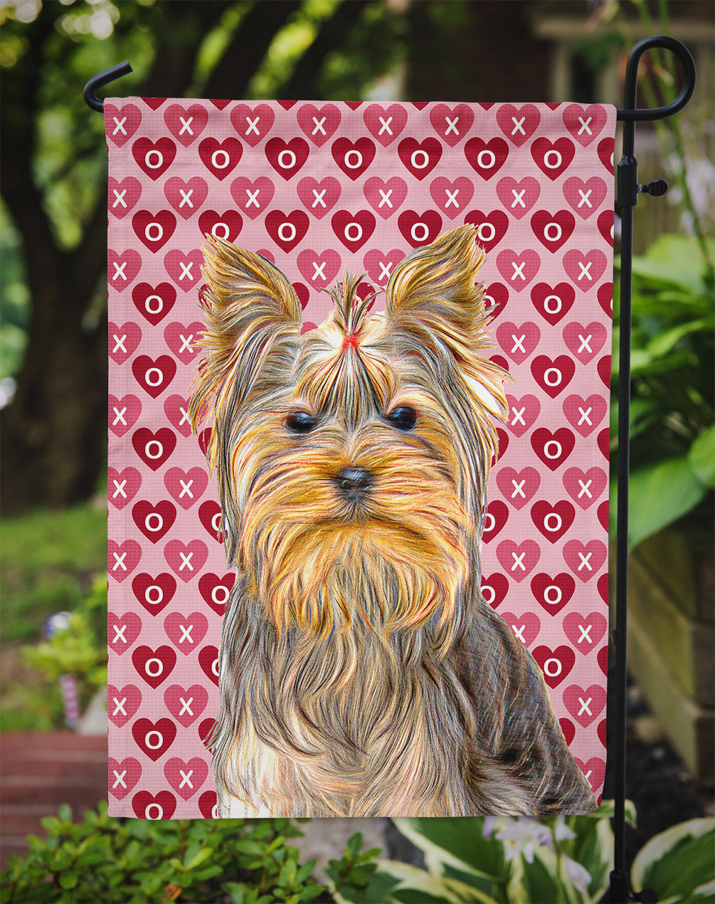 Hearts Love and Valentine's Day Yorkie / Yorkshire Terrier Flag Garden Size KJ1191GF.