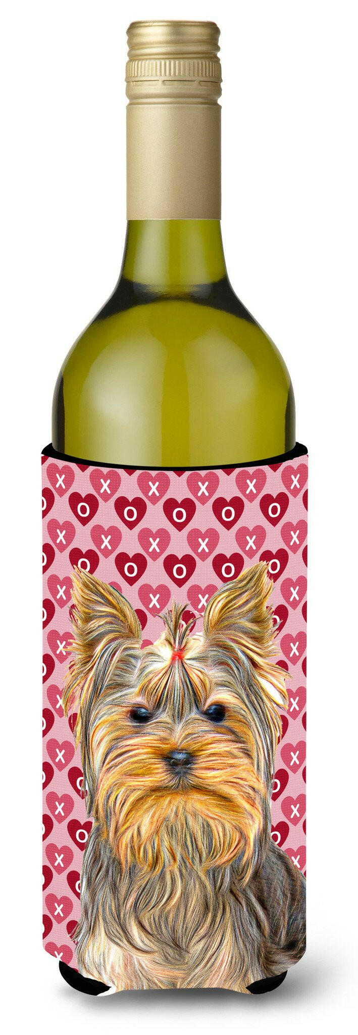 Hearts Love and Valentine&#39;s Day Yorkie / Yorkshire Terrier Wine Bottle Beverage Insulator Hugger KJ1191LITERK by Caroline&#39;s Treasures