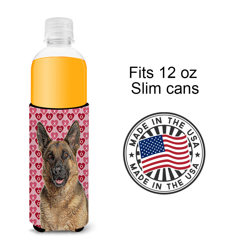 Hearts Love and Valentine's Day German Shepherd Ultra Beverage Insulators for slim cans KJ1194MUK.