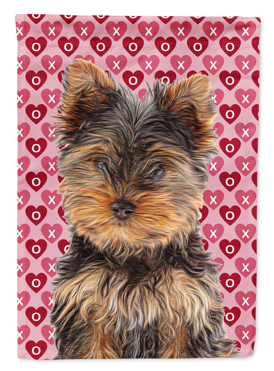 Hearts Love and Valentine&#39;s Day Yorkie Puppy / Yorkshire Terrier Flag Canvas House Size KJ1195CHF
