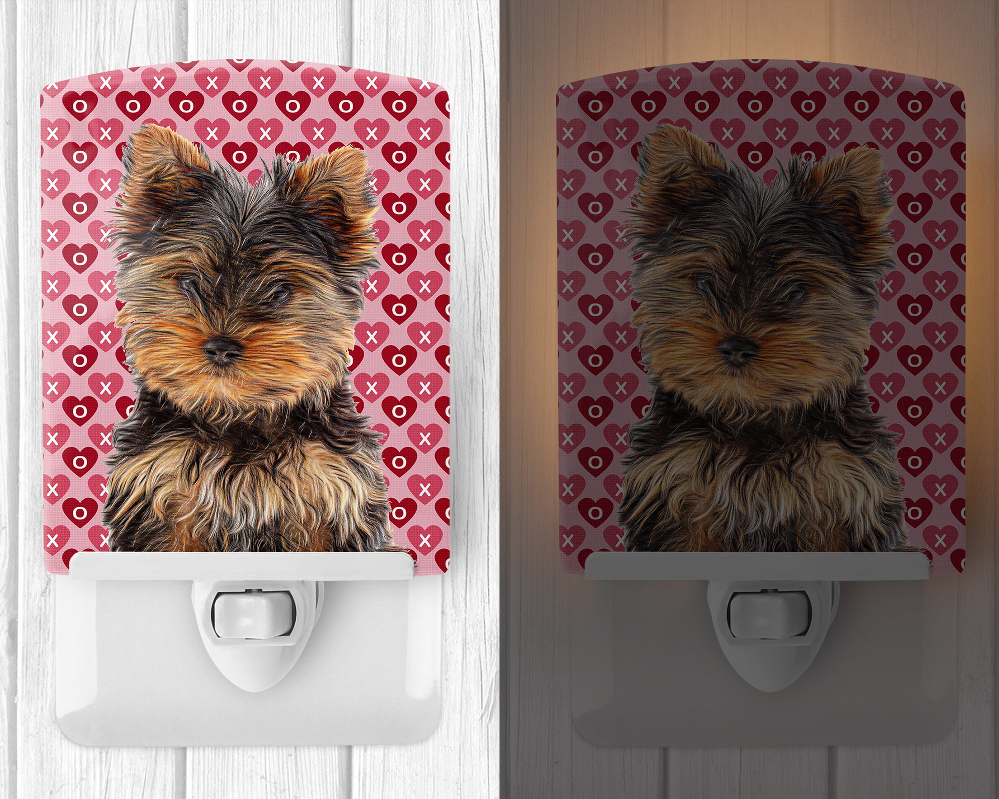Hearts Love and Valentine's Day Yorkie Puppy / Yorkshire Terrier Ceramic Night Light KJ1195CNL - the-store.com