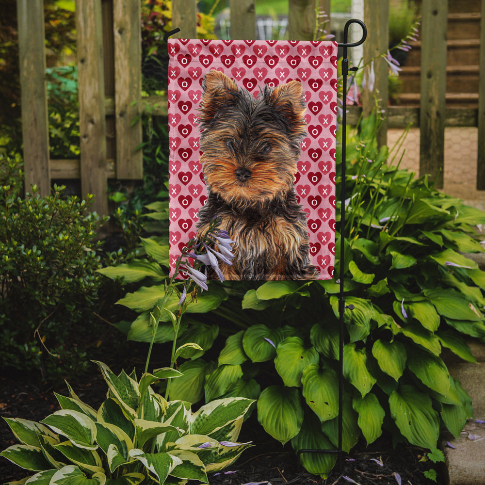 Hearts Love and Valentine's Day Yorkie Puppy / Yorkshire Terrier Flag Garden Size KJ1195GF.