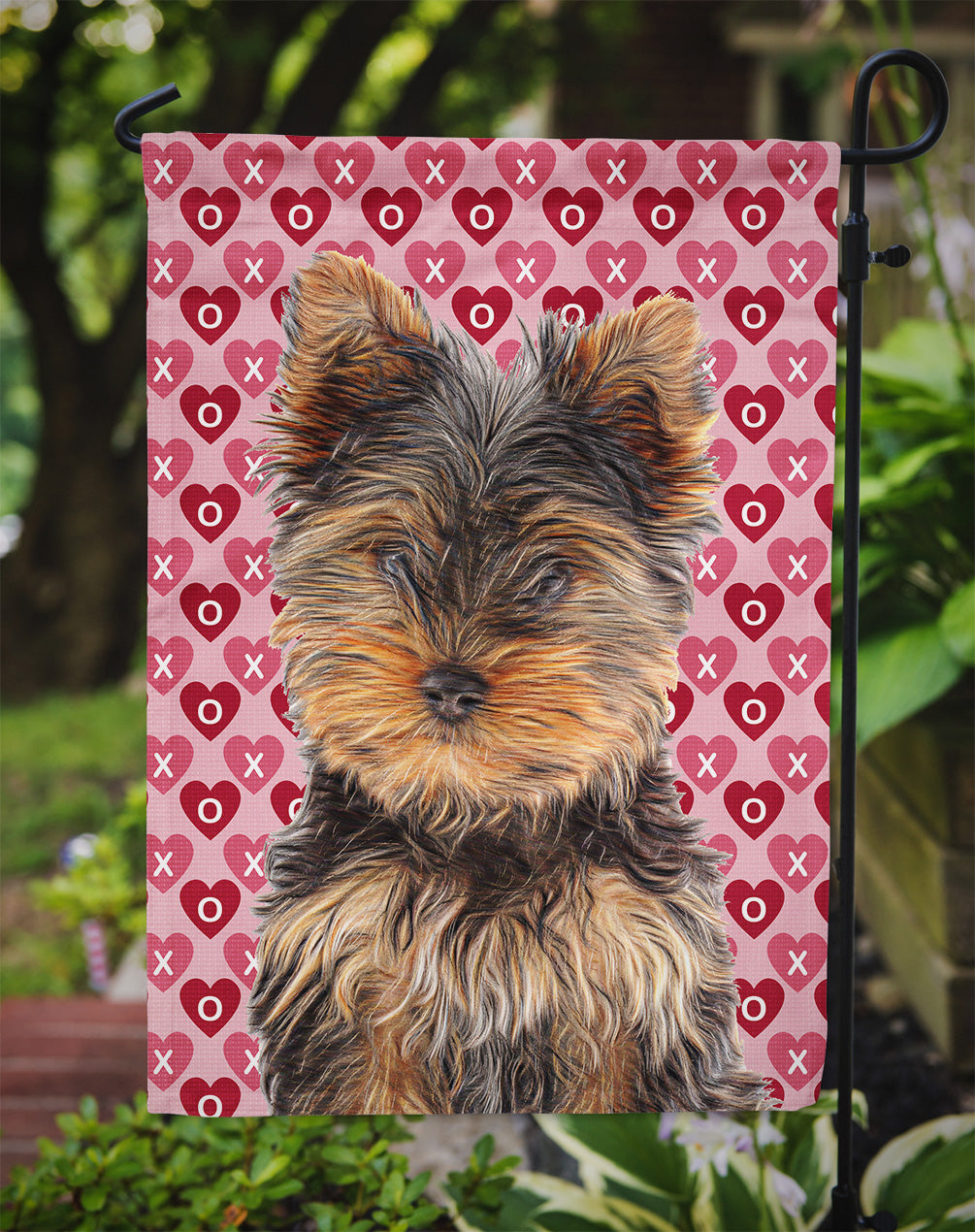 Hearts Love and Valentine's Day Yorkie Puppy / Yorkshire Terrier Flag Garden Size KJ1195GF.