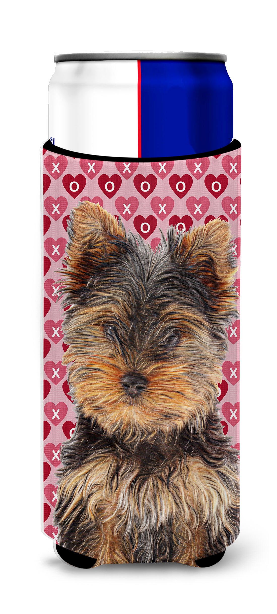 Hearts Love and Valentine&#39;s Day Yorkie Puppy / Yorkshire Terrier Ultra Beverage Insulators for slim cans KJ1195MUK