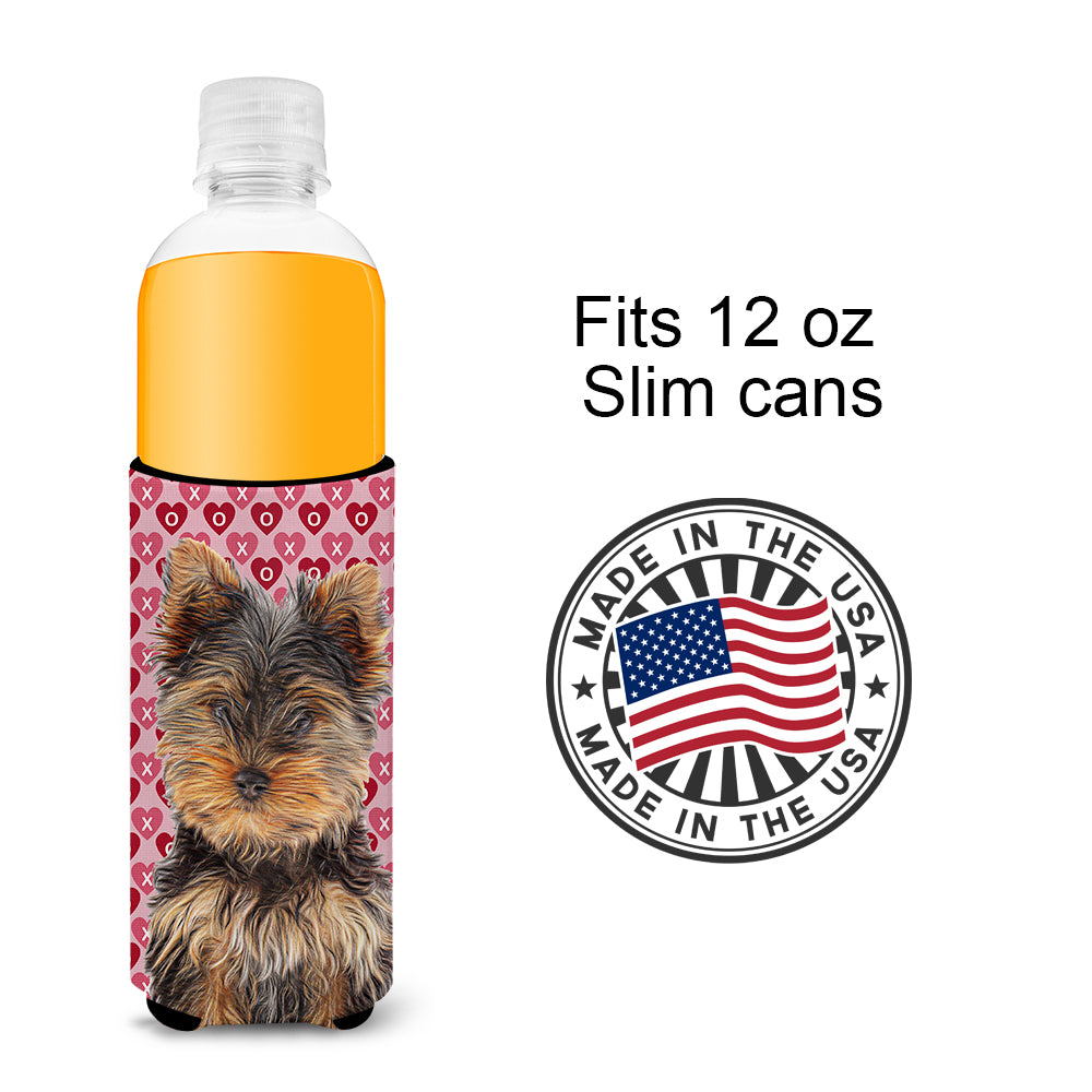 Hearts Love and Valentine's Day Yorkie Puppy / Yorkshire Terrier Ultra Beverage Insulators for slim cans KJ1195MUK