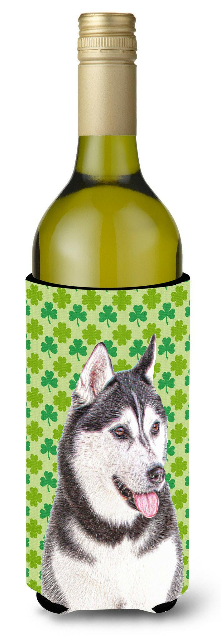 St. Patrick&#39;s Day Shamrock Alaskan Malamute Wine Bottle Beverage Insulator Hugger KJ1196LITERK by Caroline&#39;s Treasures