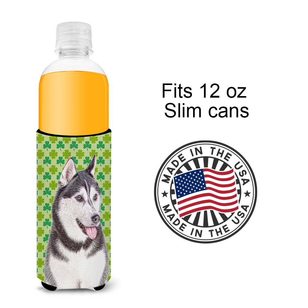 St. Patrick's Day Shamrock Alaskan Malamute Ultra Beverage Insulators for slim cans KJ1196MUK.