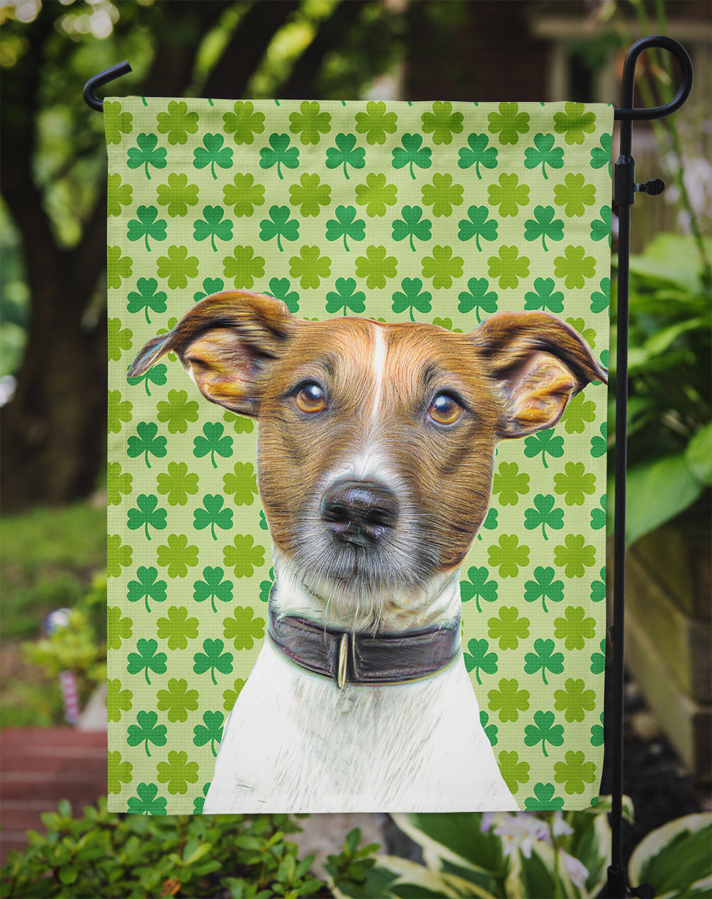 St. Patrick's Day Shamrock Jack Russell Terrier Flag Garden Size KJ1197GF.