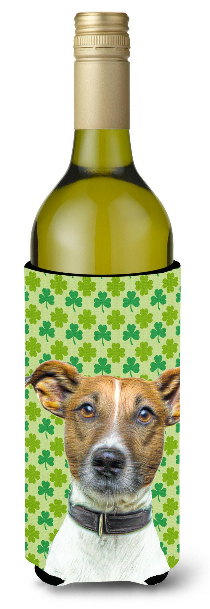 St. Patrick&#39;s Day Shamrock Jack Russell Terrier Wine Bottle Beverage Insulator Hugger KJ1197LITERK by Caroline&#39;s Treasures