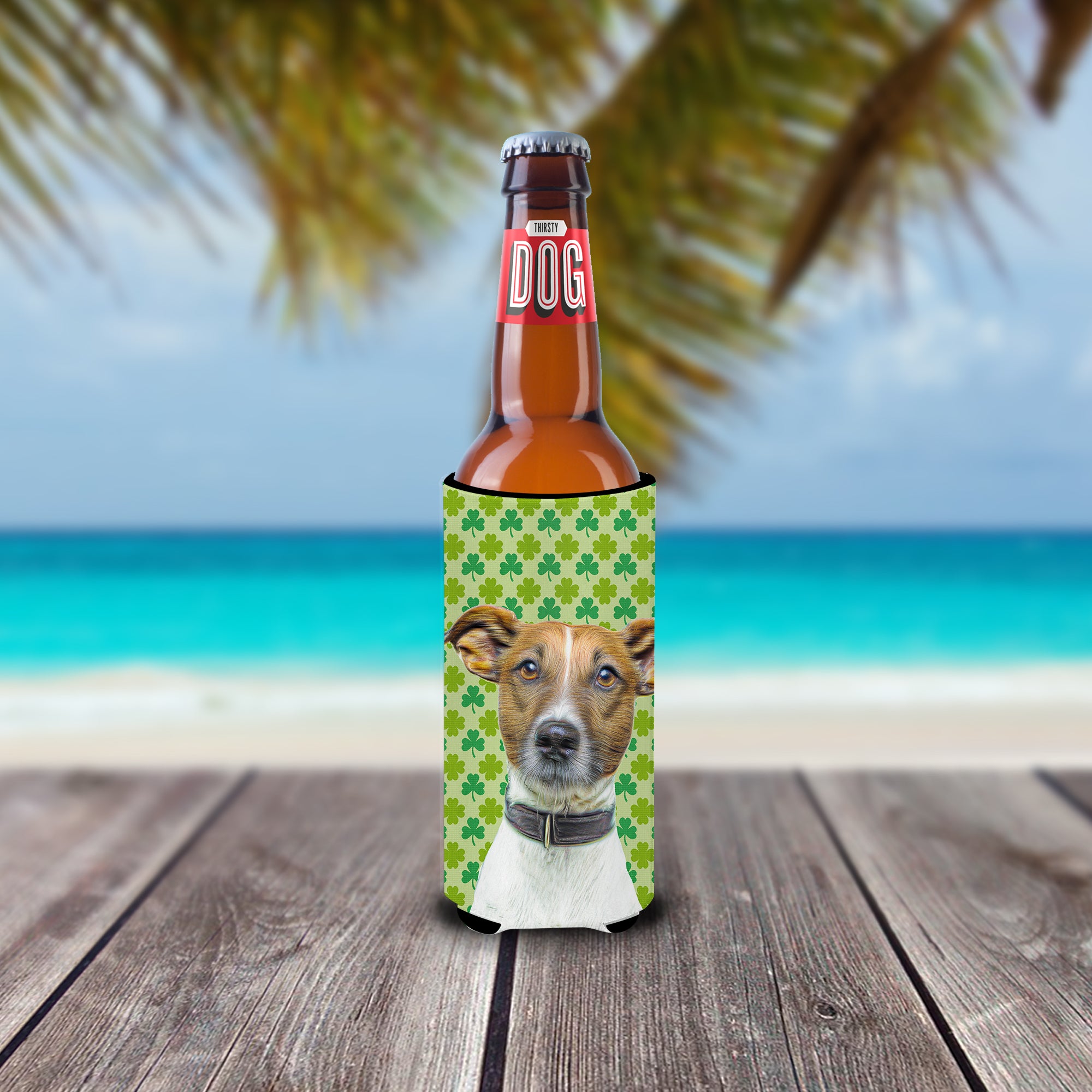 St. Patrick's Day Shamrock Jack Russell Terrier Ultra Beverage Insulators for slim cans KJ1197MUK.