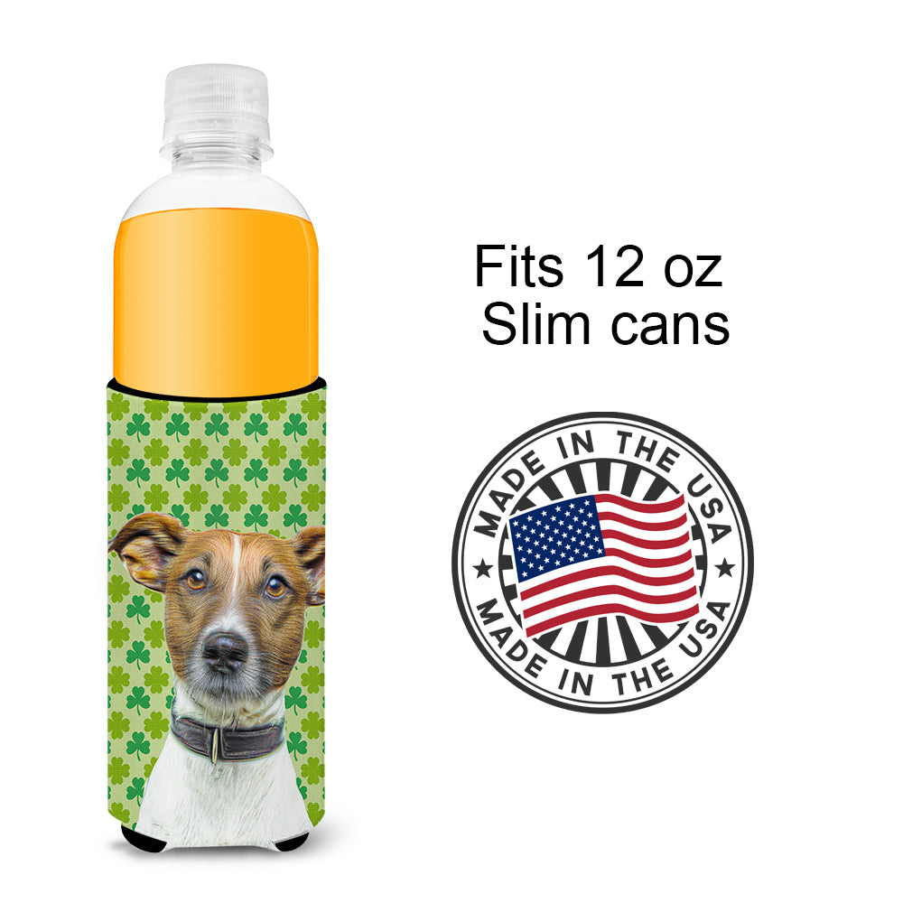 St. Patrick's Day Shamrock Jack Russell Terrier Ultra Beverage Insulators for slim cans KJ1197MUK.