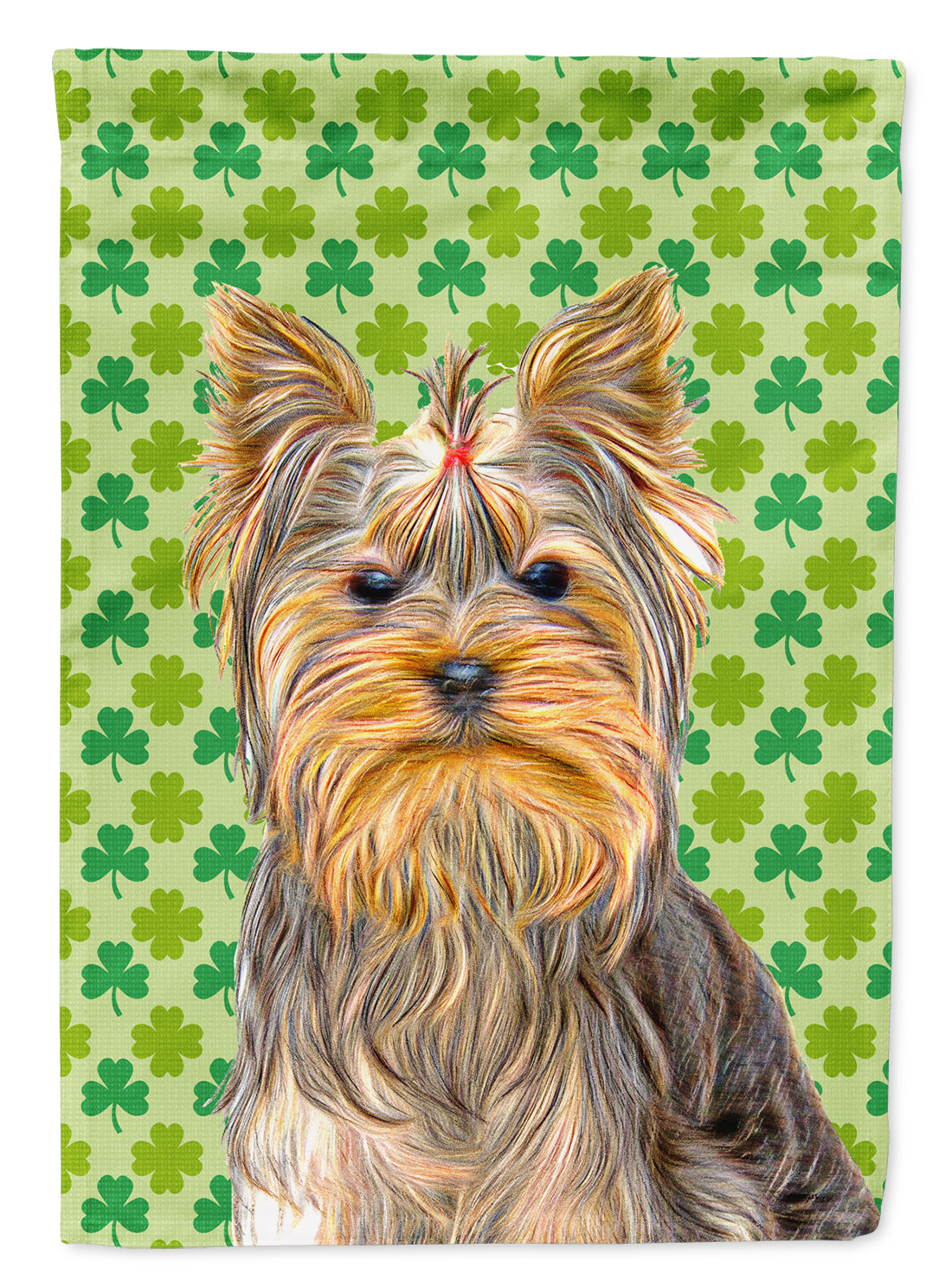 St. Patrick&#39;s Day Shamrock Yorkie / Yorkshire Terrier Flag Canvas House Size KJ1198CHF