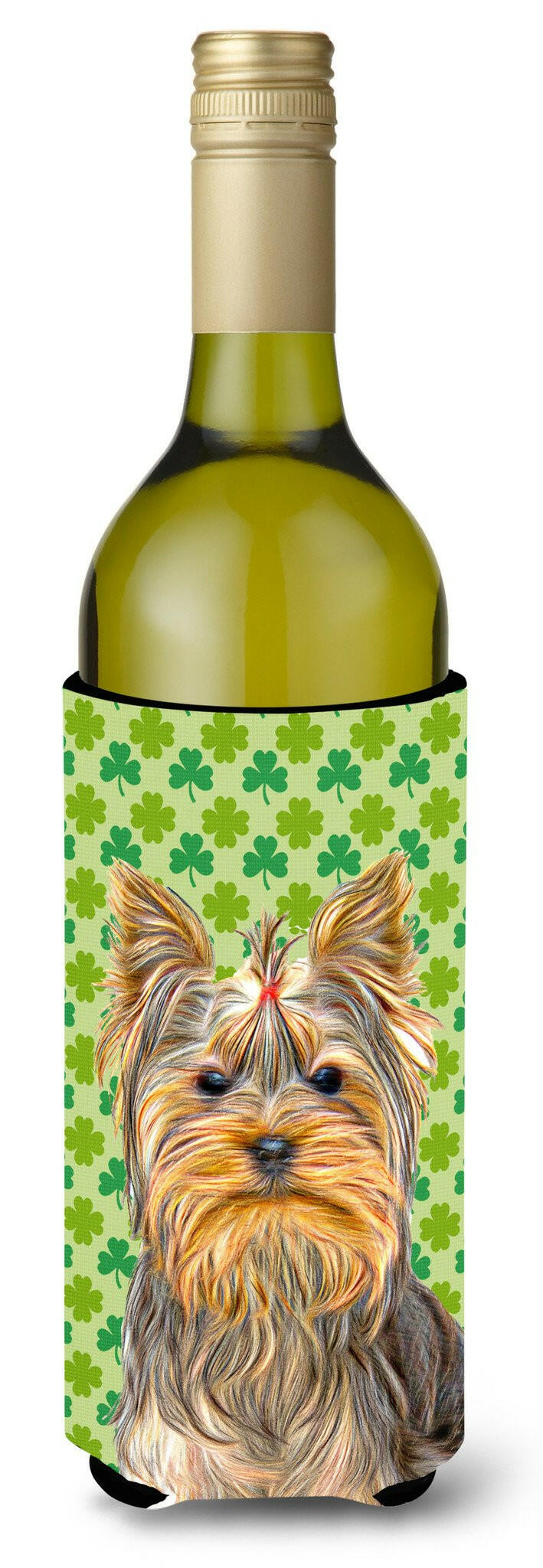 St. Patrick&#39;s Day Shamrock Yorkie / Yorkshire Terrier Wine Bottle Beverage Insulator Hugger KJ1198LITERK by Caroline&#39;s Treasures