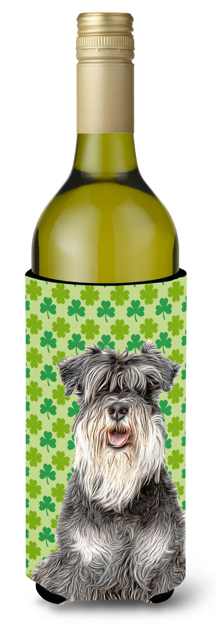 St. Patrick&#39;s Day Shamrock Schnauzer Wine Bottle Beverage Insulator Hugger KJ1199LITERK by Caroline&#39;s Treasures