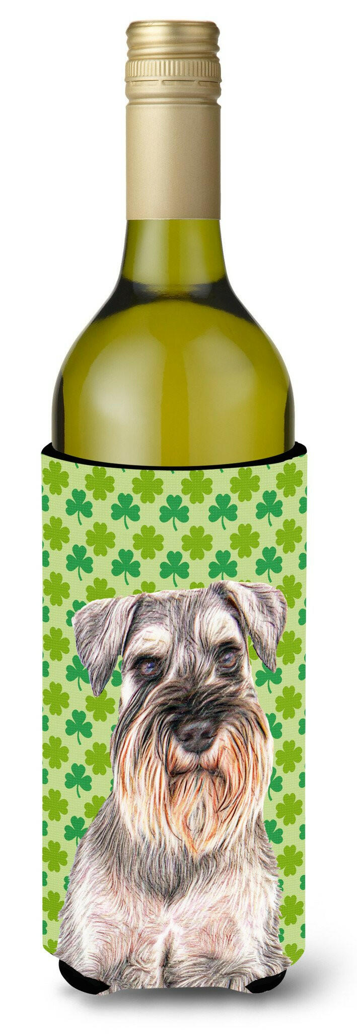 St. Patrick&#39;s Day Shamrock Schnauzer Wine Bottle Beverage Insulator Hugger KJ1200LITERK by Caroline&#39;s Treasures