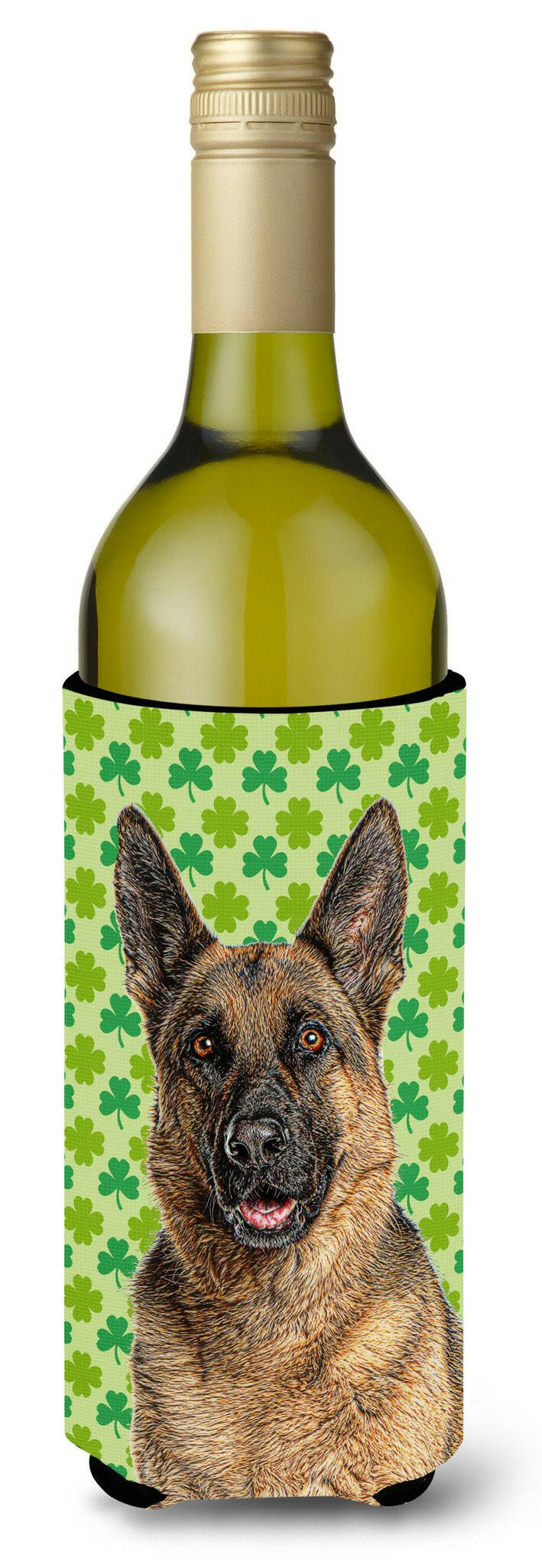 St. Patrick&#39;s Day Shamrock German Shepherd Wine Bottle Beverage Insulator Hugger KJ1201LITERK by Caroline&#39;s Treasures